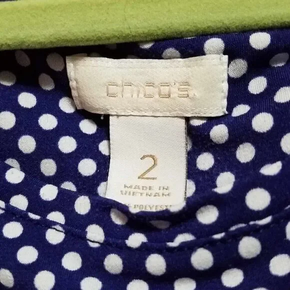 Chicos Navy White Polka Dot Top size 2 - Picture 10 of 10